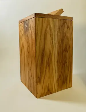 Handcrafted Red Oak Wood Trash Can Bin with Removable Wooden Lid