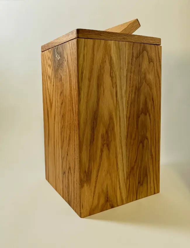 Handcrafted Red Oak Wood Trash Can Bin with Removable Wooden Lid