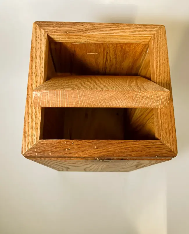 Handcrafted Red Oak Wood Trash Can Bin with Removable Wooden Lid
