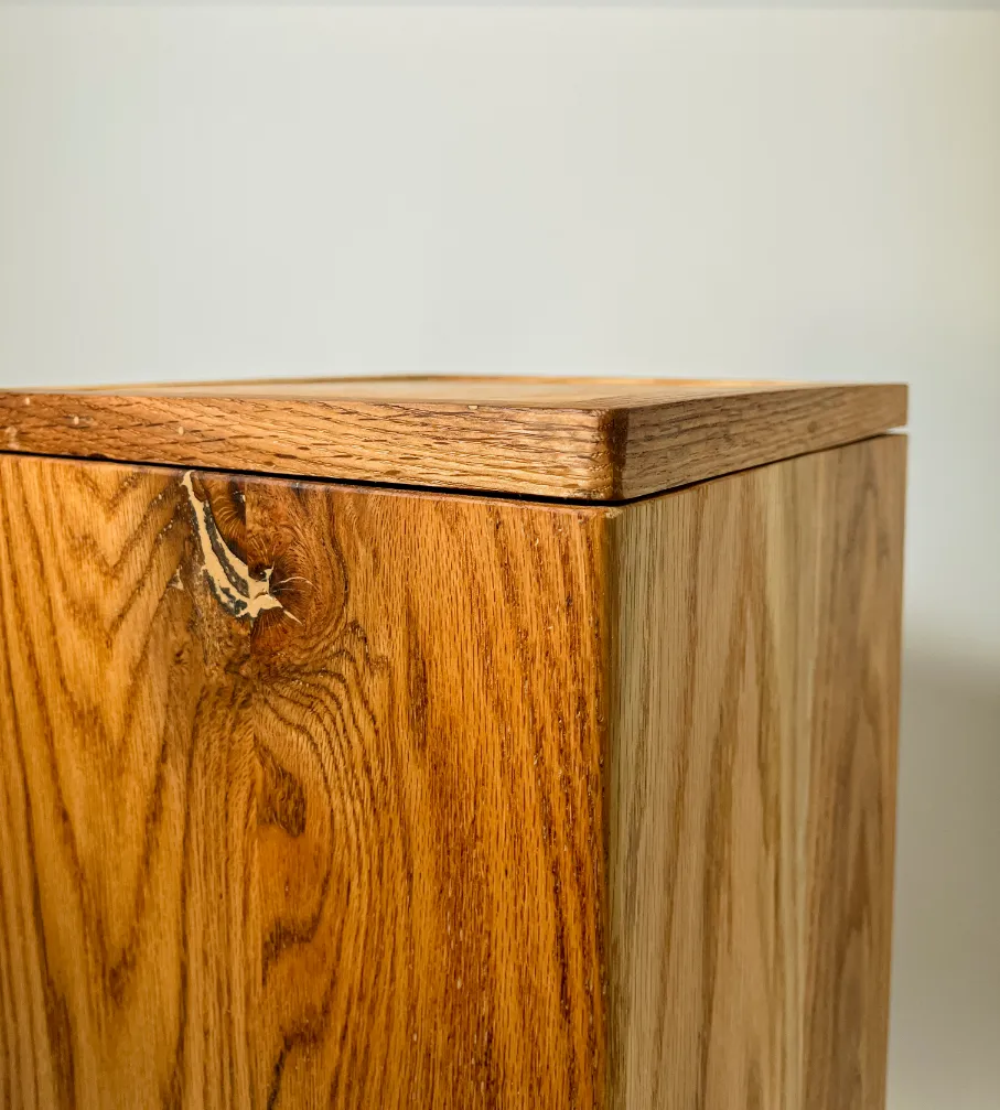 Handcrafted Red Oak Wood Trash Can Bin with Removable Wooden Lid