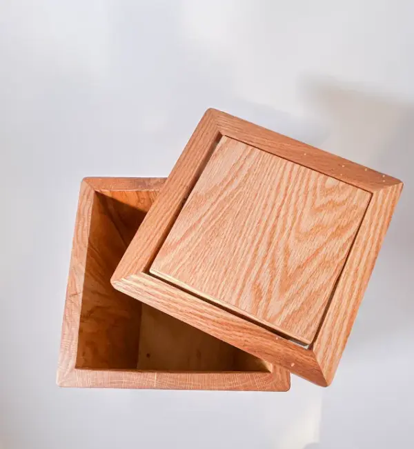 Handcrafted Red Oak Wood Trash Can Bin with Removable Wooden Lid