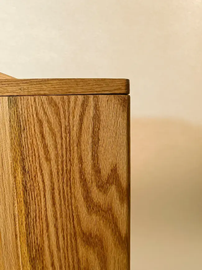 Handcrafted Red Oak Wood Trash Can Bin with Removable Wooden Lid