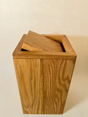 Handcrafted Red Oak Wood Trash Can Bin with Removable Wooden Lid