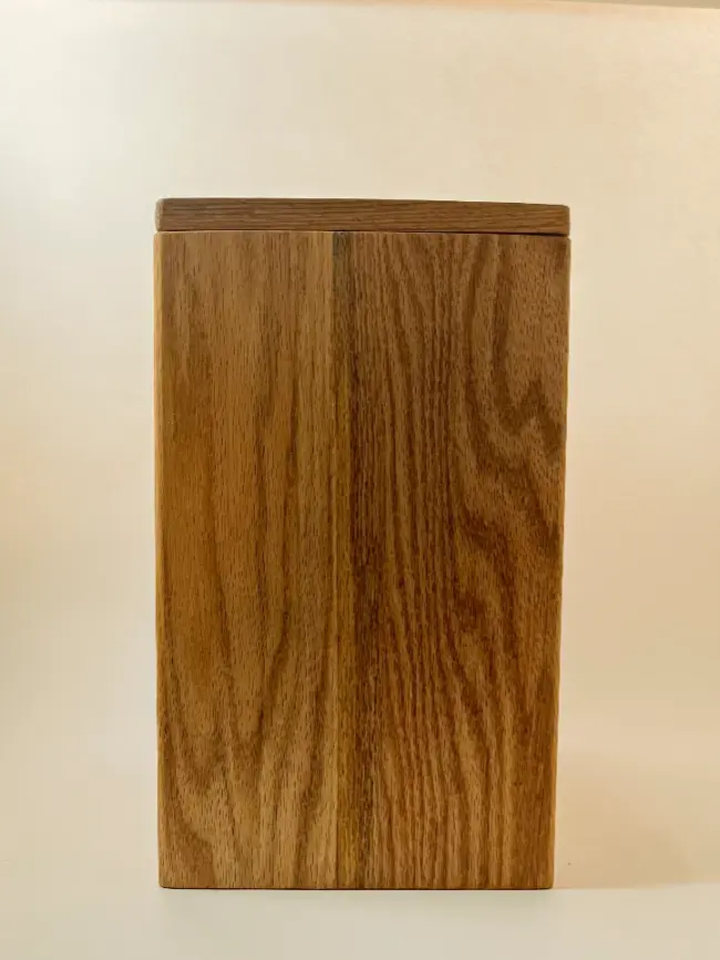 Handcrafted Red Oak Wood Trash Can Bin with Removable Wooden Lid