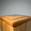 Red oak flippity-top wood trash can bin with the removable lid