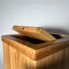 Red oak flippity-top wood trash can bin with the removable lid