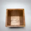 Red oak flippity-top wood trash can bin without the removable lid top view