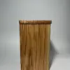 Red oak flippity-top wood trash can bin with the removable lid front view