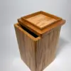 Red oak flippity-top wood trash can bin with removable lid