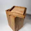 Red oak flippity-top wood trash can bin with removable lid