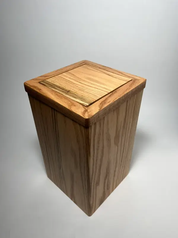 Red oak flippity-top wood trash can bin Red oak flippity-top wood trash can bin