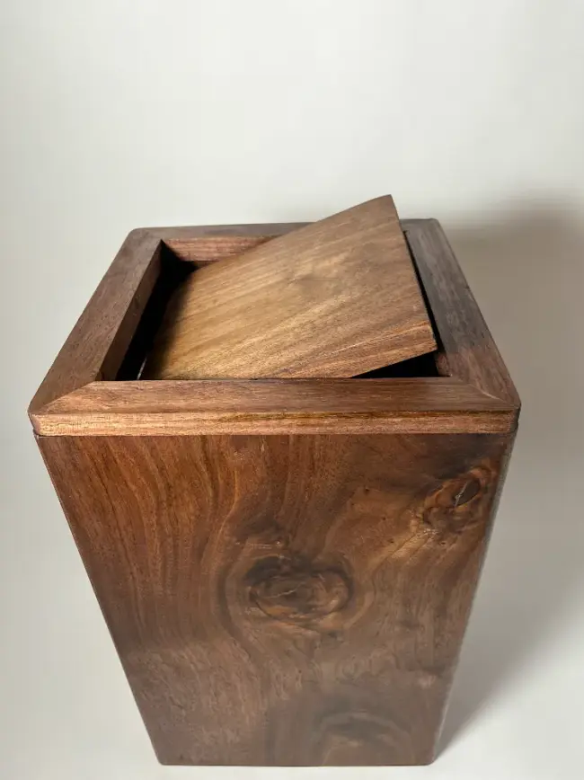 Walnut wood trash can bin with lid and handle