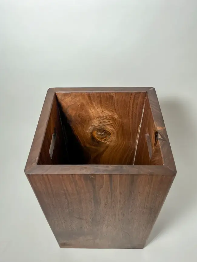 Walnut wood trash can bin with lid and handle