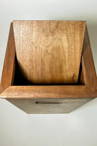 Walnut wood trash can bin with lid and handle