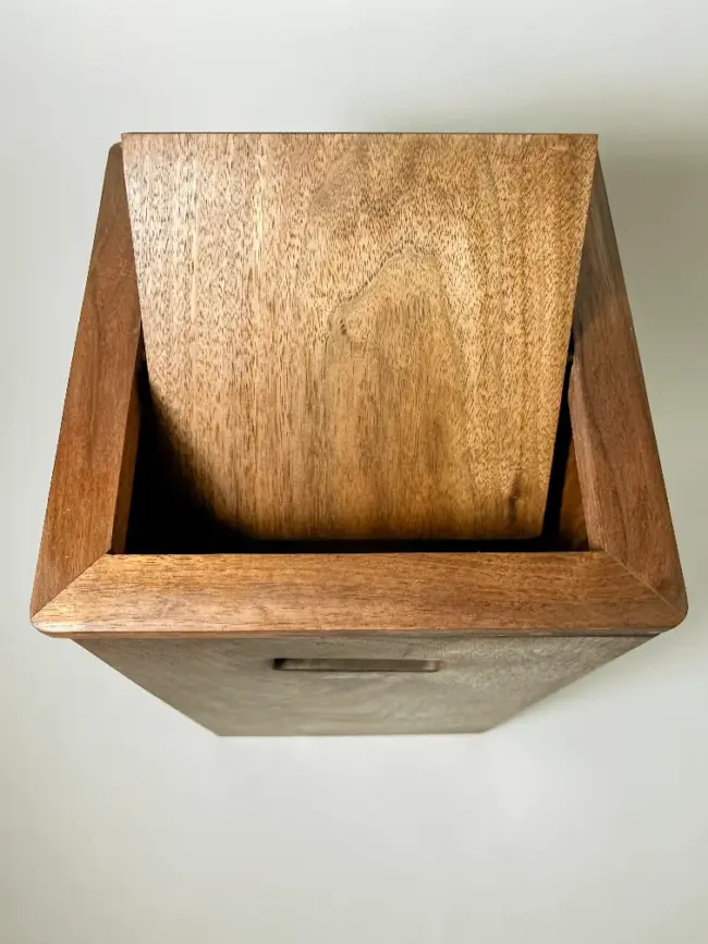 Walnut wood trash can bin with lid and handle