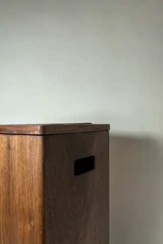 Walnut wood trash can bin with lid and handle