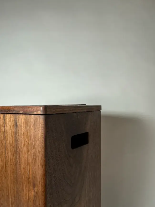 Walnut wood trash can bin with lid and handle