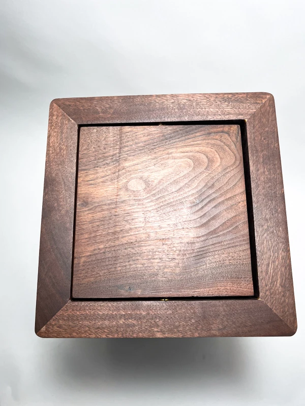 Walnut flippity-top wood trash can bin (small, large) Walnut flippity-top wood trash can bin top view