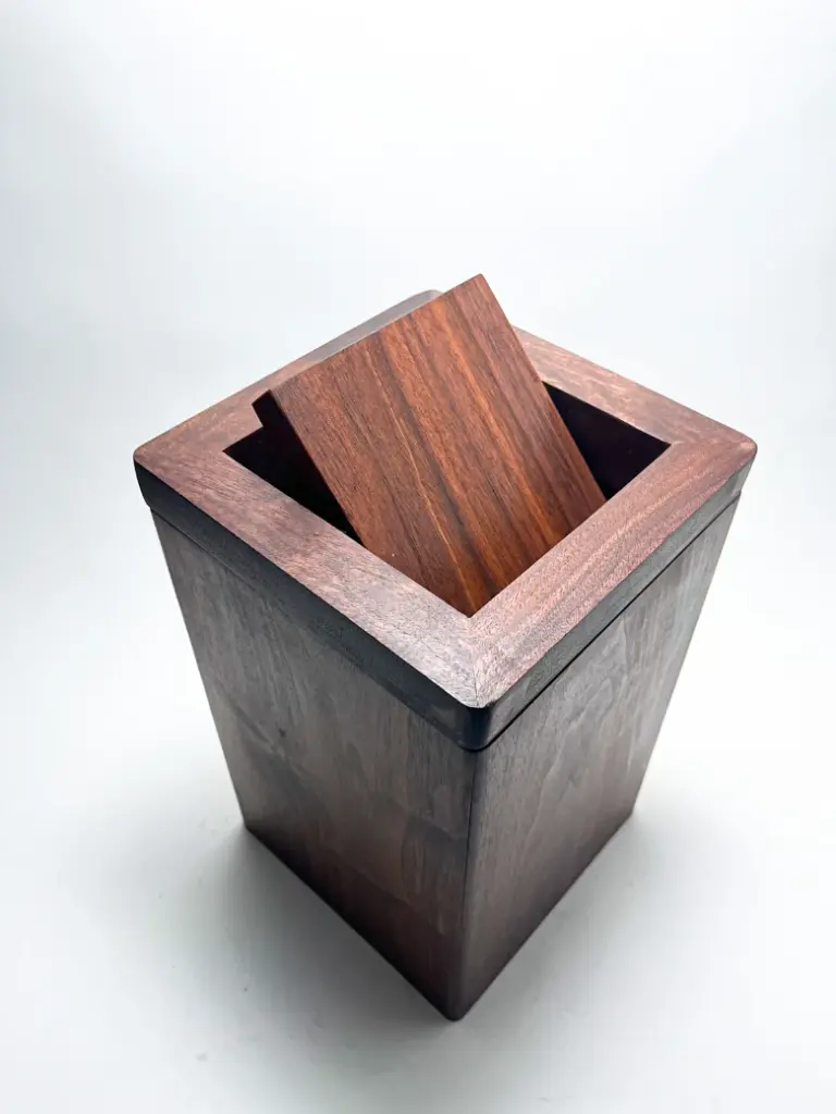 Walnut flippity-top wood trash can bin (without handle)-24