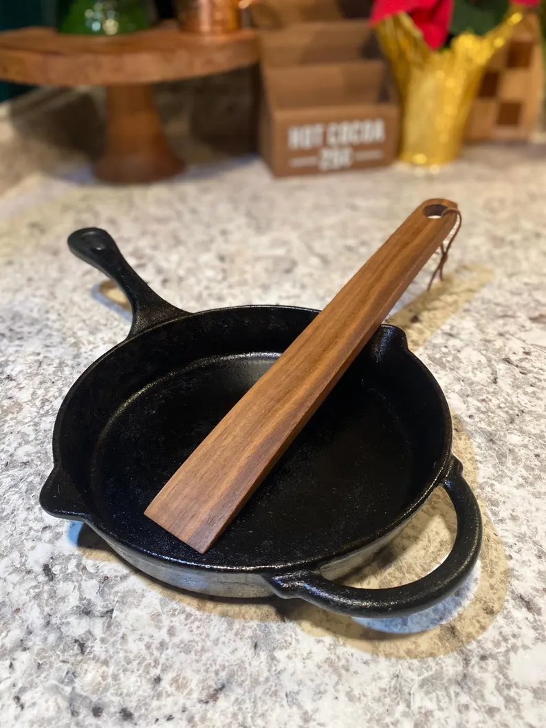 Handmade walnut cast iron spatula