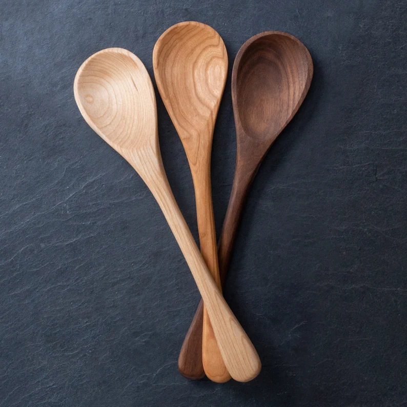 Wooden slotted spoon - 12 inches - handcrafted cooking spoons
