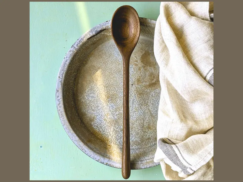 11 inches hand carved walnut cooking spoons