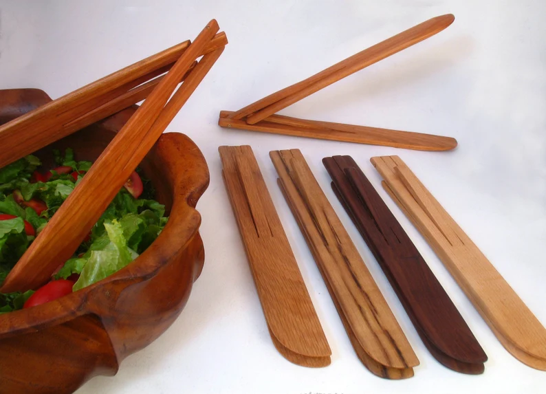 Salad tongs, salad servers, wooden tongs