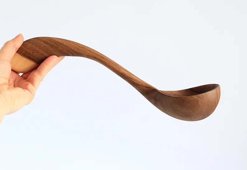 Hand carved walnut ladle soup utensil