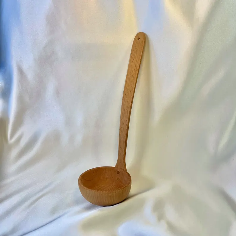Handmade beech wood soup ladle, long handle spoon