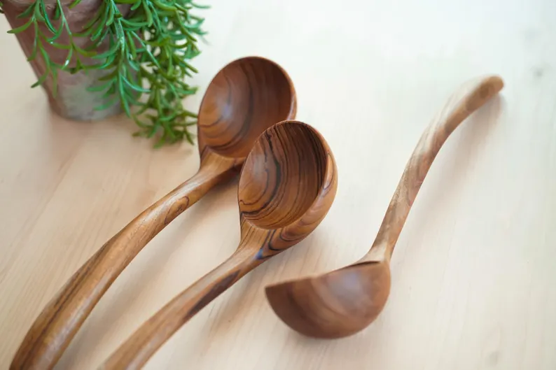 Wooden teak ladle cooking utensil