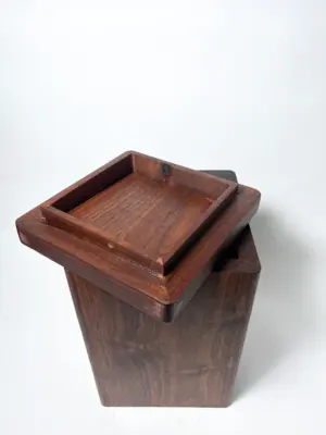 Walnut flippity-top wood trash can bin