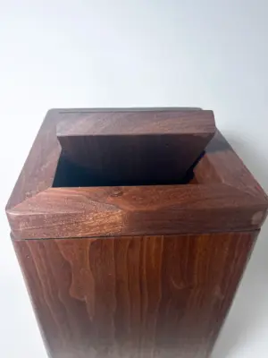 Walnut flippity-top wood trash can bin