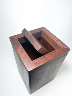 Walnut flippity-top wood trash can bin