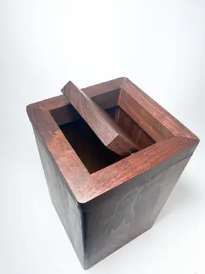 Walnut flippity-top wood trash can bin