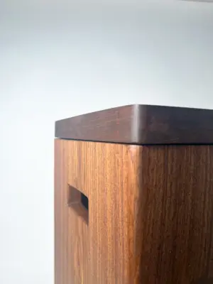 Walnut flippity-top wood trash can bin