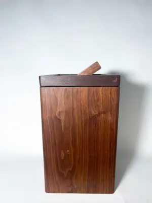 Walnut flippity-top wood trash can bin