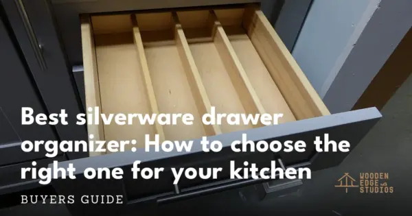 Wooden silverware drawer organizer in an open kitchen drawer