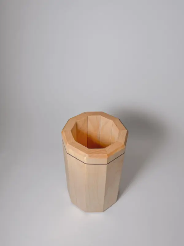 Home Maple wood kitchen utensil holder with walnut strip top view