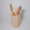 Maple wood kitchen utensil holder with walnut strip