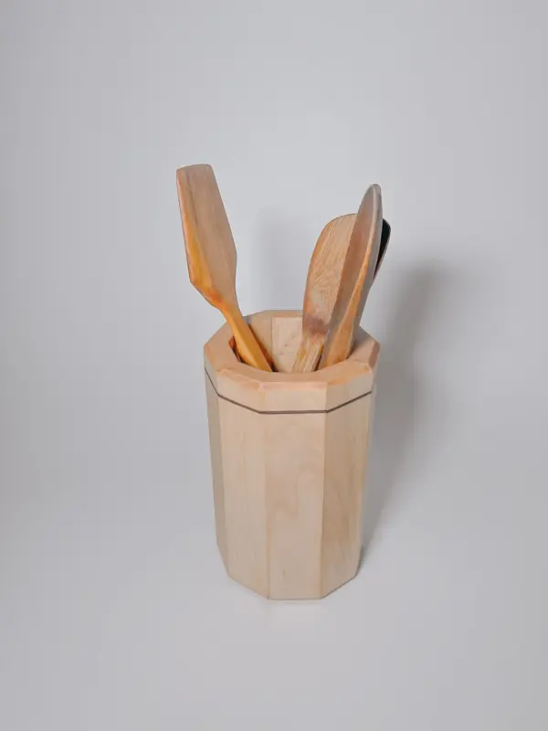 Maple wood kitchen utensil holder with walnut strip - image 6