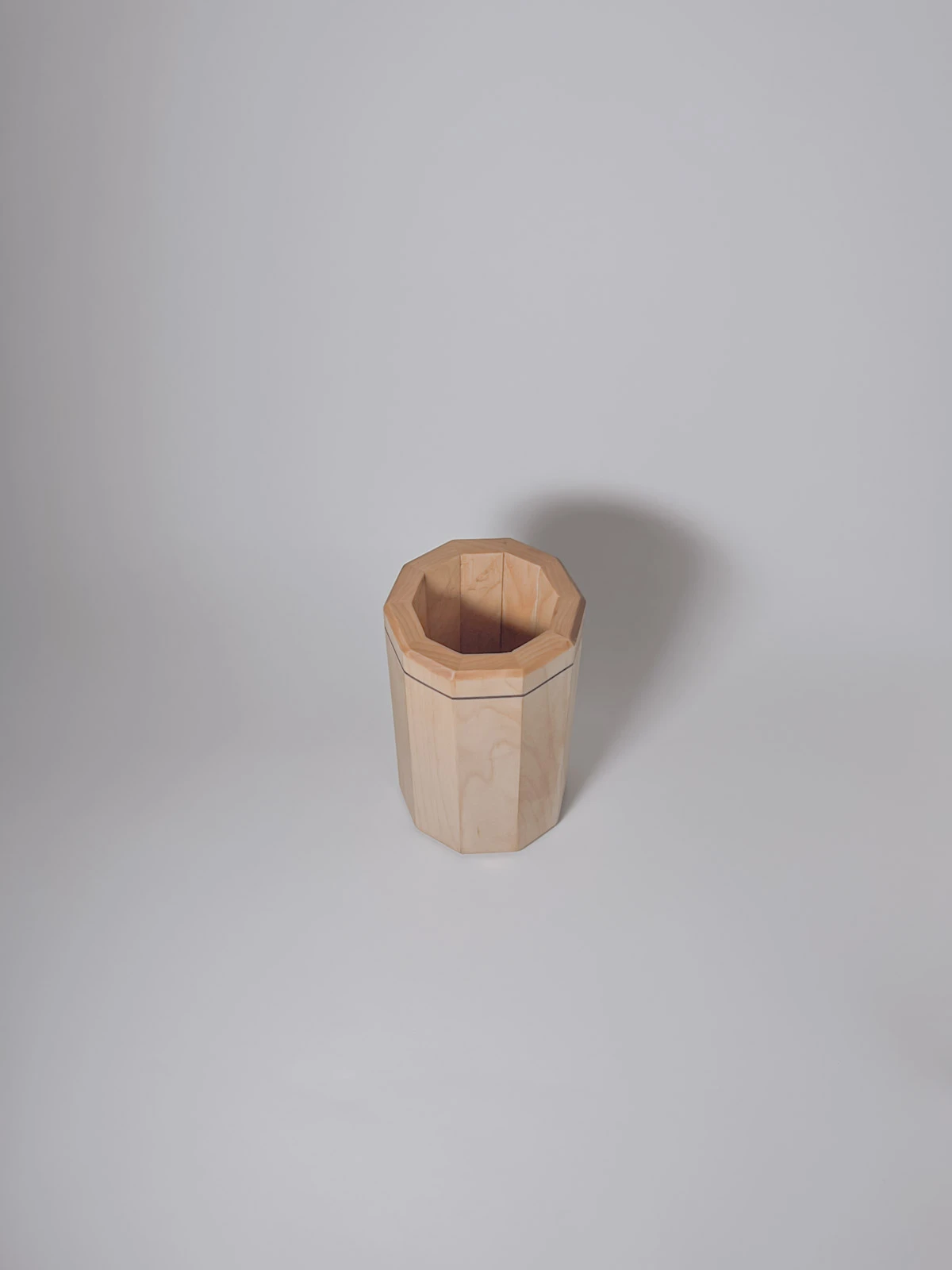 Maple wood kitchen utensil holder with walnut strip Maple wood kitchen utensil holder with walnut strip top view