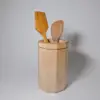 Maple wood kitchen utensil holder with walnut strip Maple wood kitchen utensil holder with walnut strip with wooden utensils