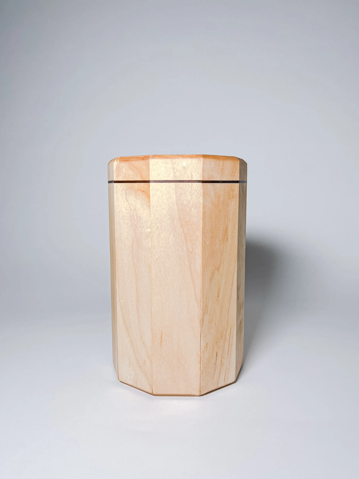 Maple wood kitchen utensil holder with walnut strip Maple wood kitchen utensil holder with walnut strip front view