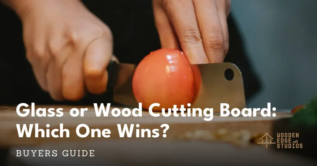Glass vs wood cutting board comparison with knife on wooden surface